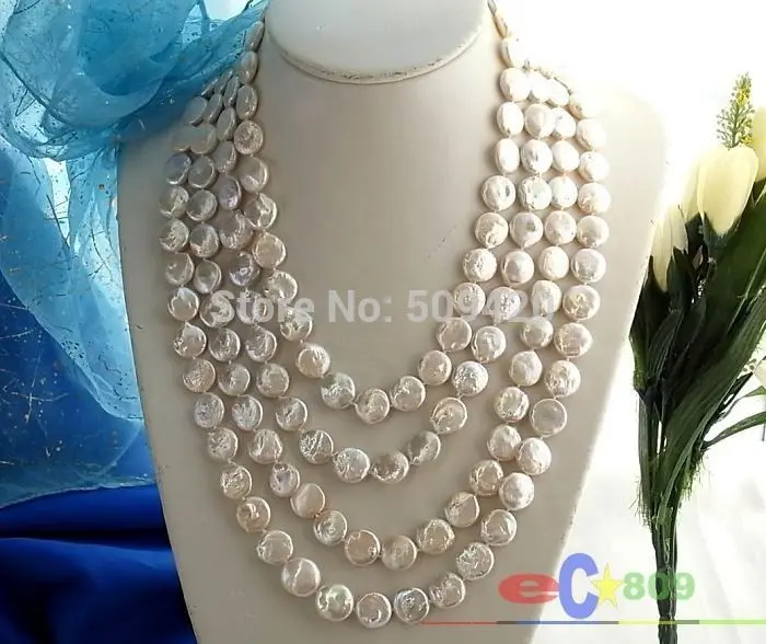 

~~ Free Shipping 100" 14MM COIN WHITE FRESHWATER CULTURED PEARL NECKLACE