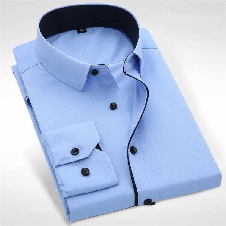 Men's Elegant Long Sleeve Plain Dress Display Blue