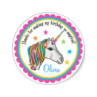 

3.8cm Unicorn Stickers, Unicorn birthday party stickers