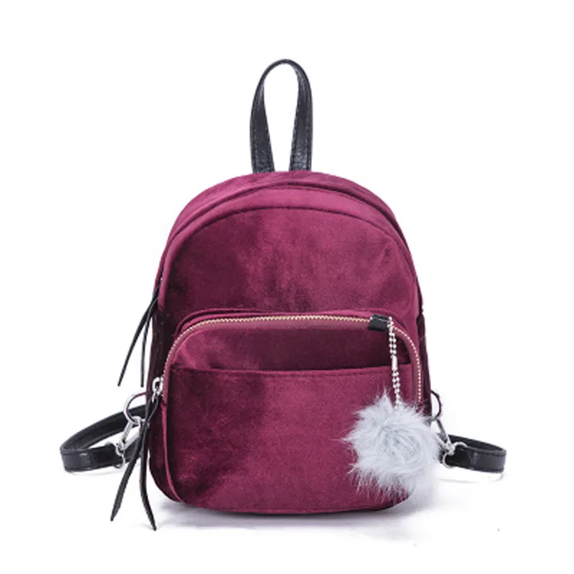 Мини бархатный женский рюкзак, женский рюкзак с помпоном, меховой помпон, модная школьная сумка на плечо, рюкзак для девочек-подростков, Mochila feminina
