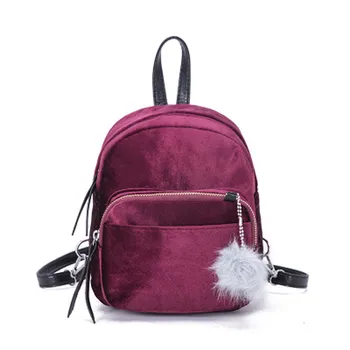 

Mini Velvet Women Backpack Female Backpack Pompom Fur Ball Fashion School Shoulder Bag Teenage Girl Bagpack Mochila feminina