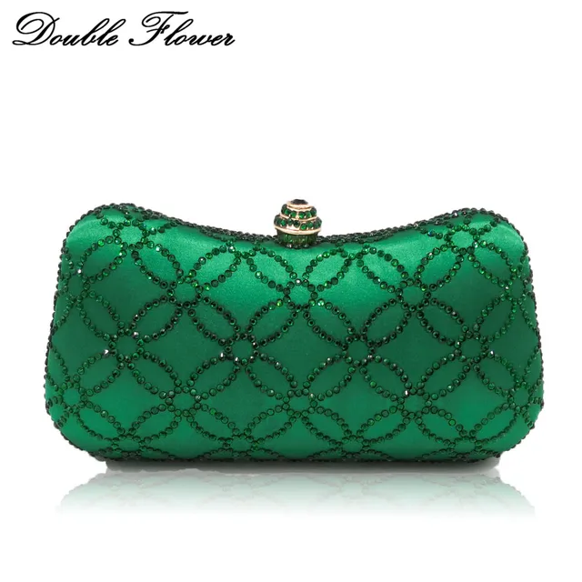Double Flower Chinese Coins Numismatics Green Emerald Women Crystal Double Flower Chinese Coins Numismatics Green Emerald Women Crystal Evening Clutch Handbag Purse Wedding Party Shoulder
