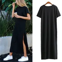 Buitifo Повседневное платье-футболка черное боковое Открытое платье длинные платья размера плюс vestidos
