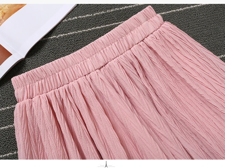 AreMoMuWha новые летние тонкие шифоновые шорты с высокой талией женские эластичные Широкие шорты с завязками однотонные плиссированные шорты женские Mh031