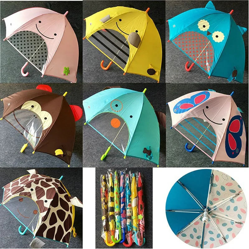 

7 Colors Children Kids 3D Cartoon Umbrella Long Handle Sun Protection Children's Gift