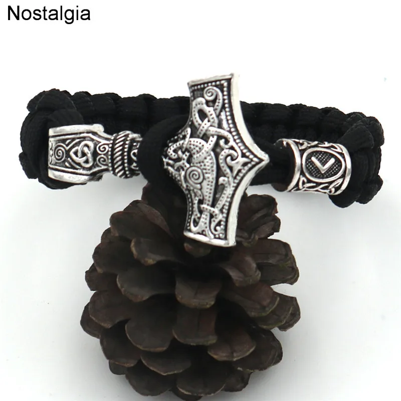 Ностальгия Тор молоток норса браслет викинга Руна талисманы бисера Jwelry для женские браслеты Vikingo мужские ювелирные изделия Прямая поставка - Окраска металла: KAUNAZ