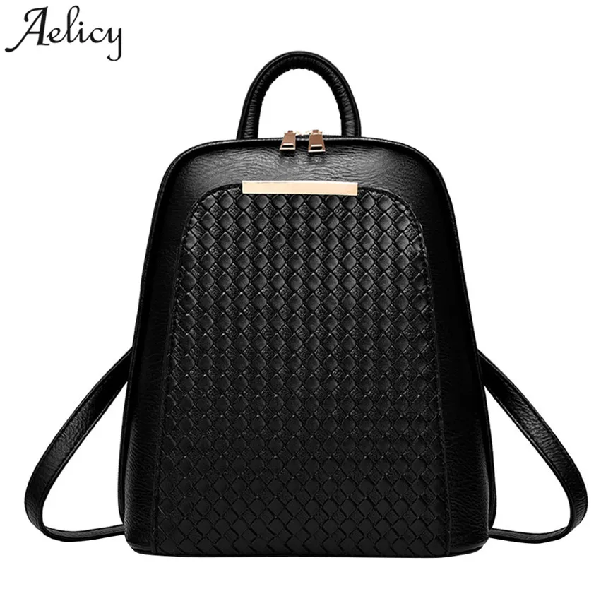 

Aelicy PU Leather Black Women Plaid Girl School Backpack Teenager School Bags Casual Multi-Function Shoulder Bag S23
