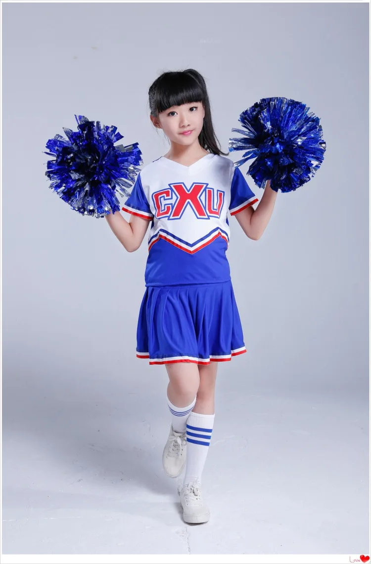 (2 قطع بوم بومس هدايا مجانية) ملابس رقص المشجع الحديثة الرقص ازياء الاطفال قصيرة الأكمام المشجع الزي المدرسي عالية (2 قطع بوم بومس هدايا مجانية) ملابس رقص المشجع الحديثة الرقص ازياء الاطفال قصيرة الأكمام المشجع الزي المدرسي عالية
