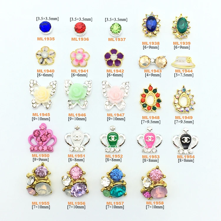 

100Pcs 24choice Nail Art Rhinestone Gold Tips 3D DIY UV Gel Polish Builder Crowns flowers Diamond Chain Charm Jewelry 1935-1958