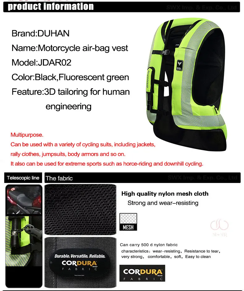 DUHAN rcycle Air-bag Vest Moto Racing профессиональная передовая система подушки безопасности для мотокросса защитная подушка безопасности