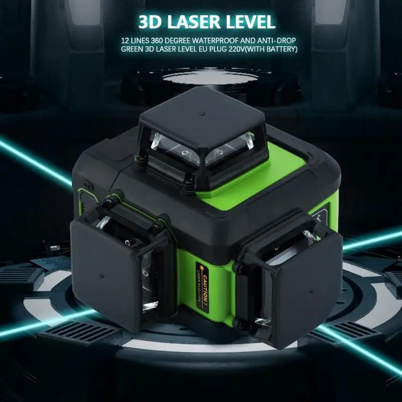 

12 Rays 3D Waterproof Laser Level Self-Leveling 360 Degrees Rechargeable Battery Horizontal Vertical Cross Green Laser Beam Line