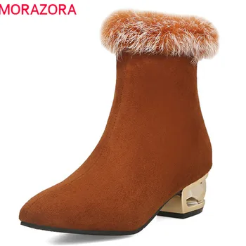 

MORAZORA 2020 wholesale big size 33-48 ankle boots for women flock autumn winter boots zipper square heels shoes woman black