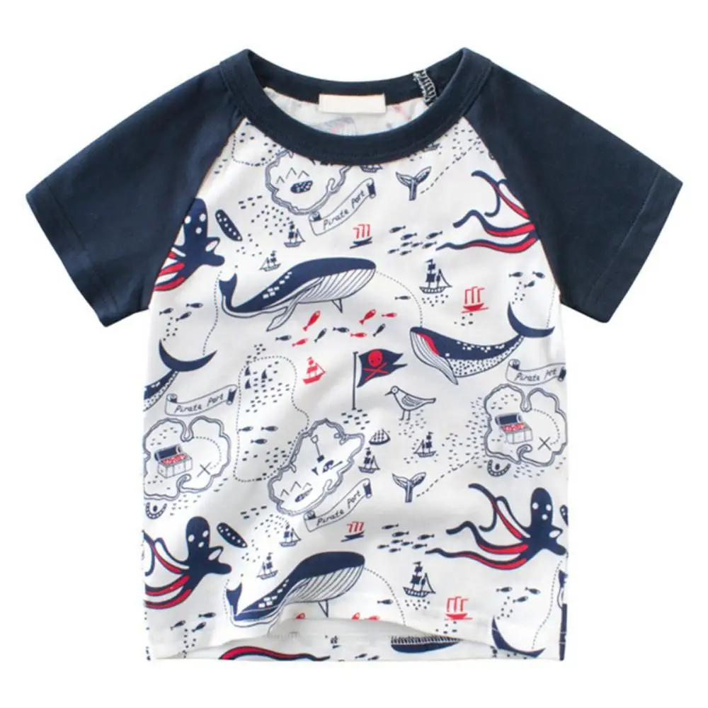 Хлопковая футболка для маленьких мальчиков; летняя футболка с короткими рукавами и рисунком динозавра для мальчиков; топы; повседневная спортивная детская футболка для мальчиков; одежда для детей