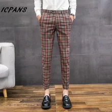 ICPANS повседневные деловые брюки для официального костюма, мужские клетчатые брюки, Мужская Уличная одежда, нарядные брюки, облегающие мужские брюки, s одежда
