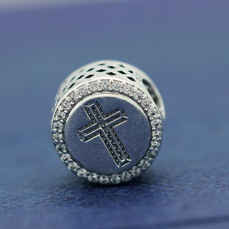 

925 Sterling Silver Faith Holy Cross Charm 925 Sterling Silver Clear CZ Christian Bead Fits Original Pandora Charms Bracelet