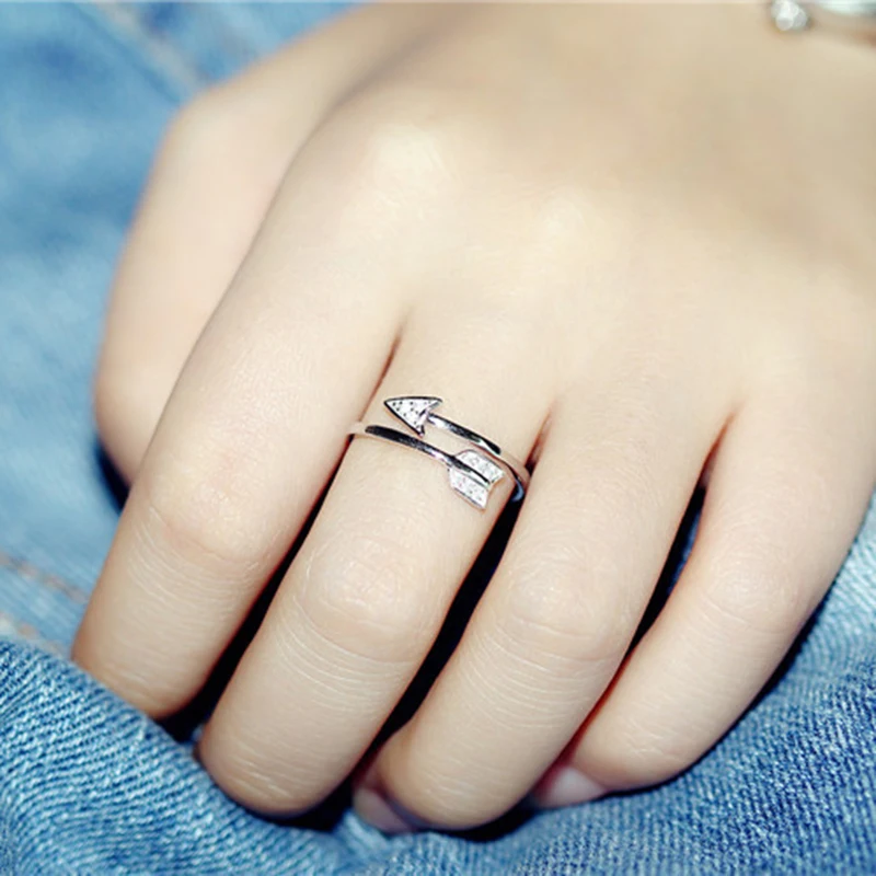 Qevila plate 925 Silver Cupid Love Ring Arrow Crystal Rings for Women Men Open Engagement Party Ring Arrow Jewelry Romantic Ring (3)