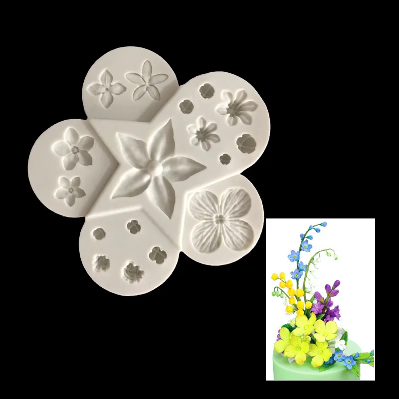 

Flip sugar flower leaf stamens plant combination silicone mold 15-550