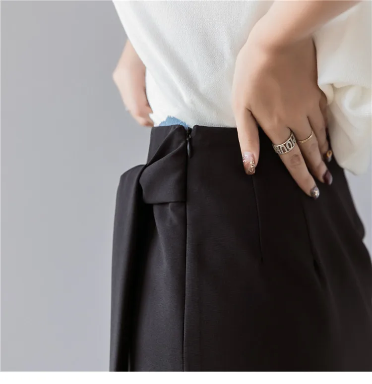 Элегантная черная юбка-карандаш с высокой талией и узлом, Женская корейская модная юбка с высокой талией, Офисная Женская длинная юбка миди