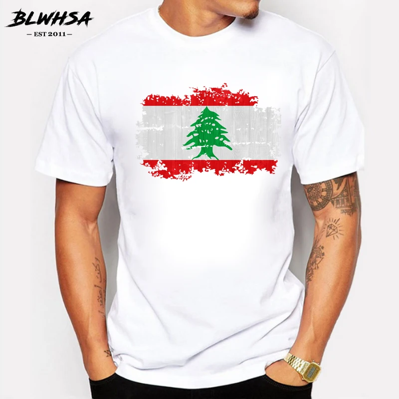 

BLWHSA Lebanon T Shirt Man National Flag Nostalgic Style T-shirts 100% Cotton Meeting Fans Short Streetwear Fitness Lebanon Flag