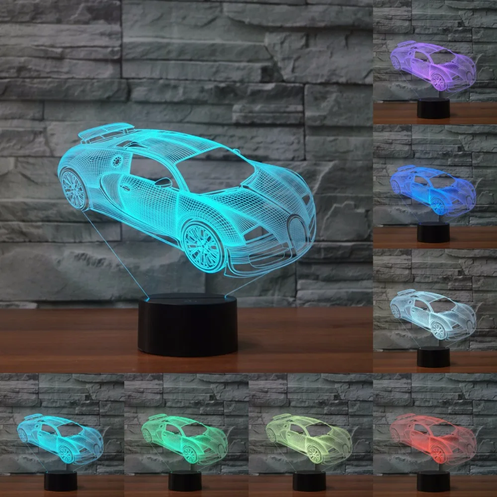 

Custom made avaliable 3d lights LED Night Light 7 Color Change LED light Bedroom Car Illusion USB Touch sensor Lamp IY803970
