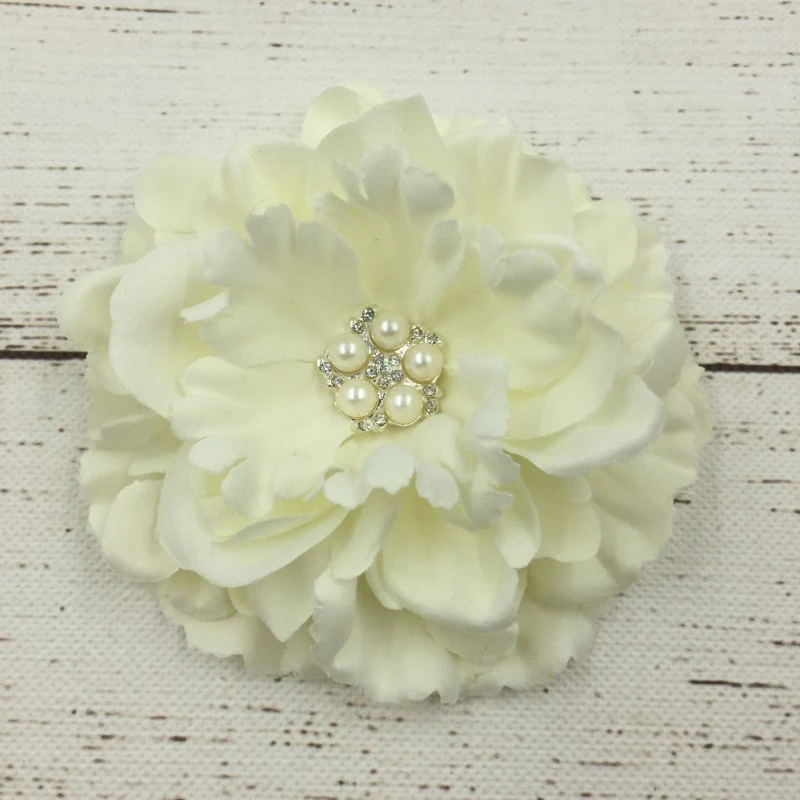 30pcs/lot Fabric Peony Flower Matching Sparking Rhinestone For Girls