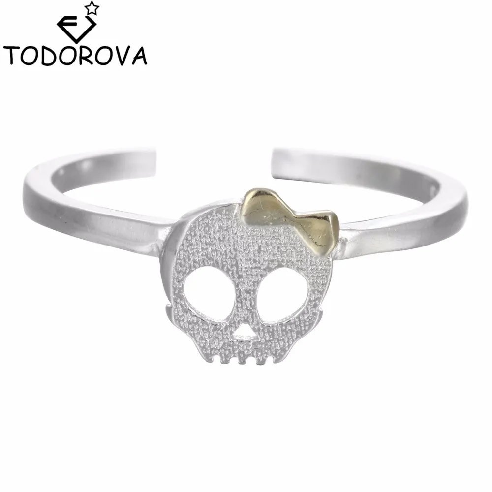 

Todorova Gothic Men's Jewelry Biker Skull Rings for Women Lovely Silver Skeleton with Golden Bowknot Pattern Jewelry