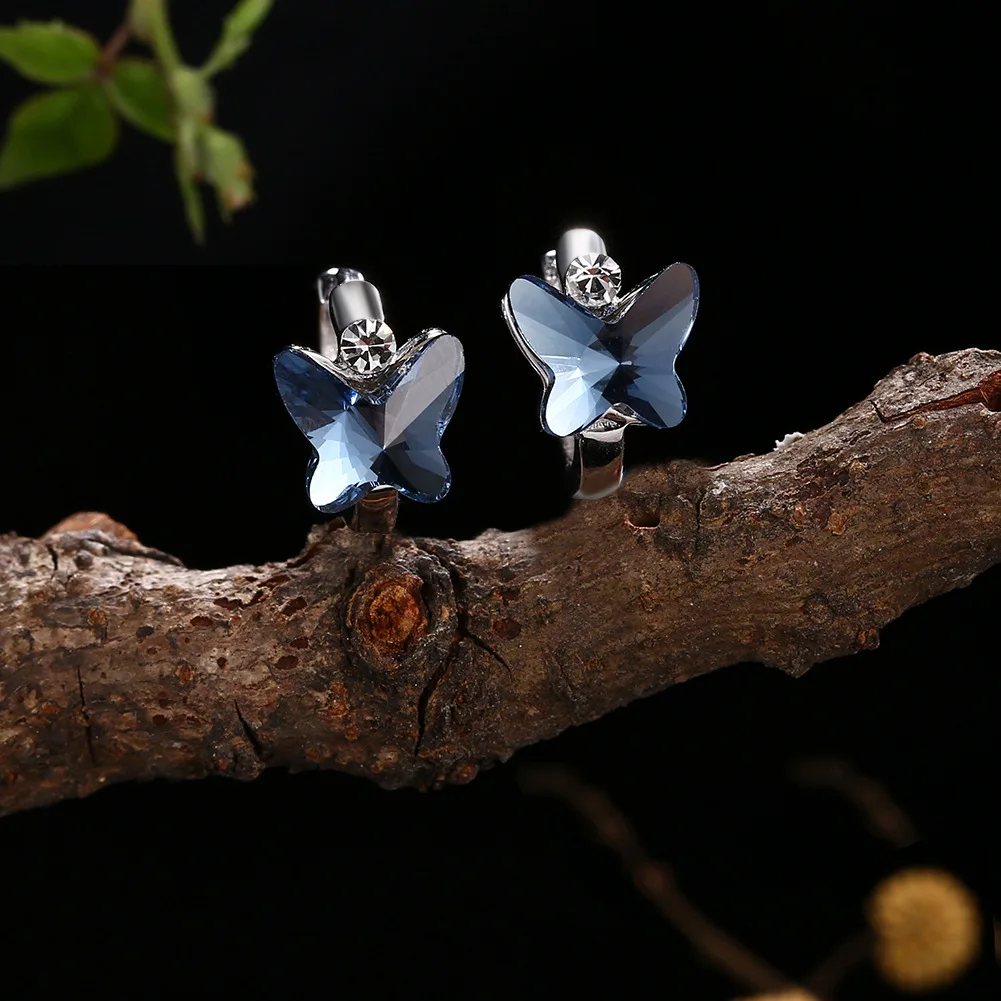 

Austria Elements Crystal Butterfly Stud Earrings for Women European and American Fashion Jewelry *25 Sterling Silver Sweet Style