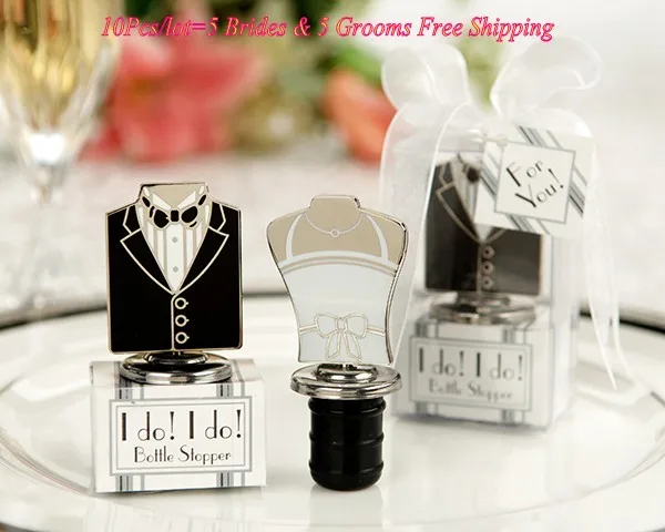 

(10Pcs/lot=5brides and 5grooms) Elegant Wedding souvenirs of I Do Bride and Groom Wine Bottle Stoppers For Bridal Party favors