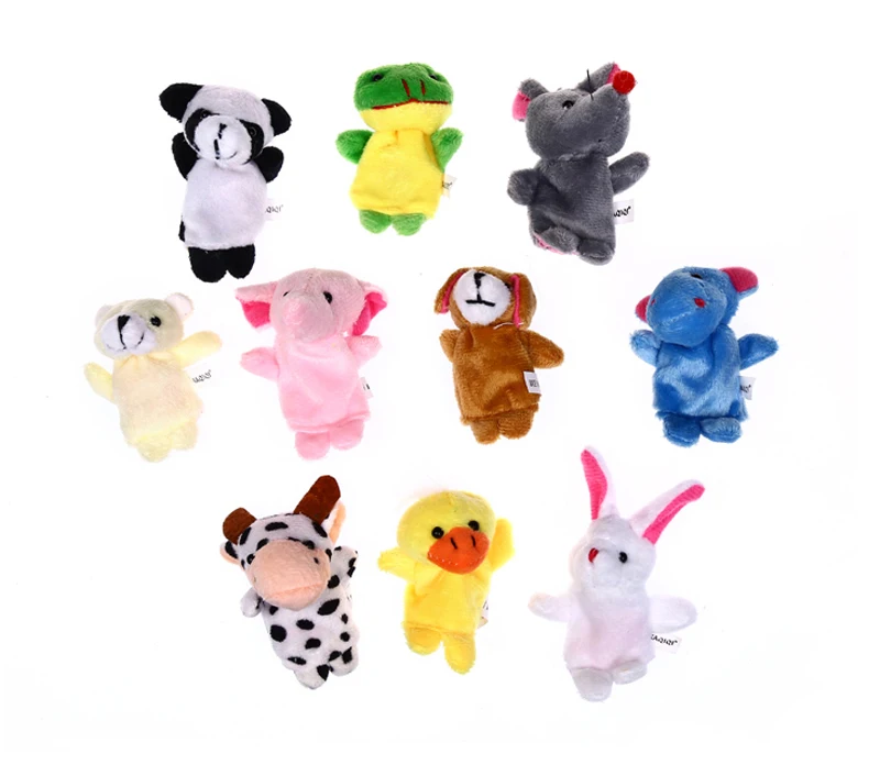 16Pcs Cute Cartoon Biological Animal Family Finger Puppet Plush Toys Child Baby Favor Dolls Boys Girls Finger Puppets GYH