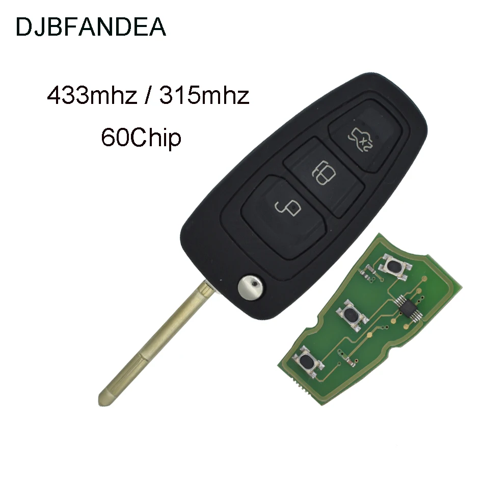 

DJBFANDEA 315MHZ / 433MHZ 3Buttons 60Chip Car Remote Key for Ford Focus Mk1 Mondeo 1999 - 2007 Keyless Entry Fob Transit