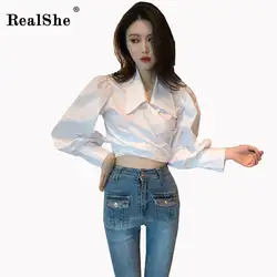 OoRealShe 2019 рубашка Женская Повседневная отложной воротник с длинным рукавом Блузка и топы Ladise Elegent весна лето белые рубашки