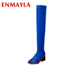 Осенне-зимние сапоги от компании enmayla, осенние сапоги до бедра из эластичной ткани женские пикантные высокие сапоги с острым носком женские сапоги выше колена на среднем каблуке