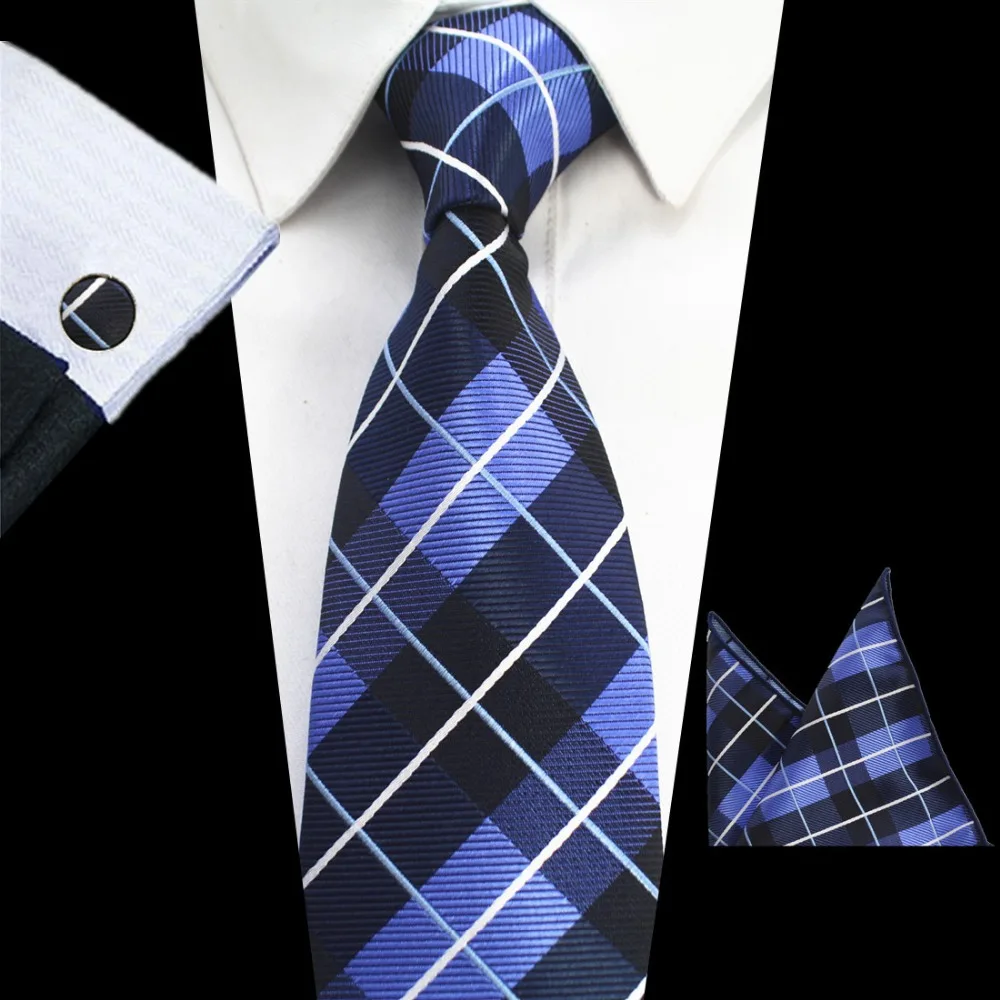 8cm Tie Sets For Men Plaid Dot Paisley Tie Handkerchief Cufflinks Sets Business Wedding Party