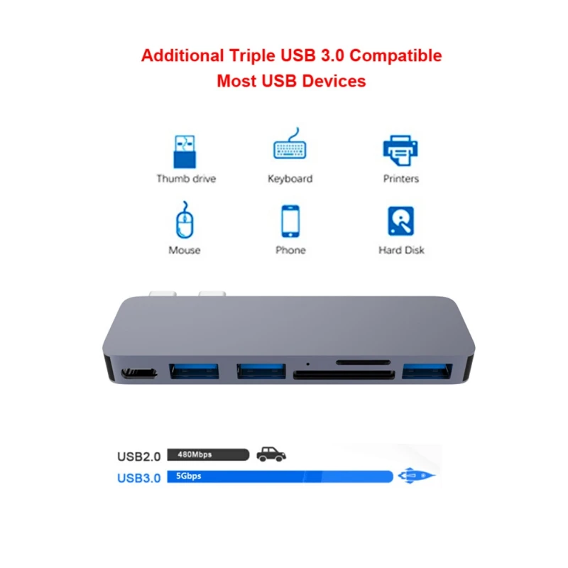 USB Hub 3 0 Портативный двойной конвертер Type C зарядная станция Поддержка Micro SD/SD кард