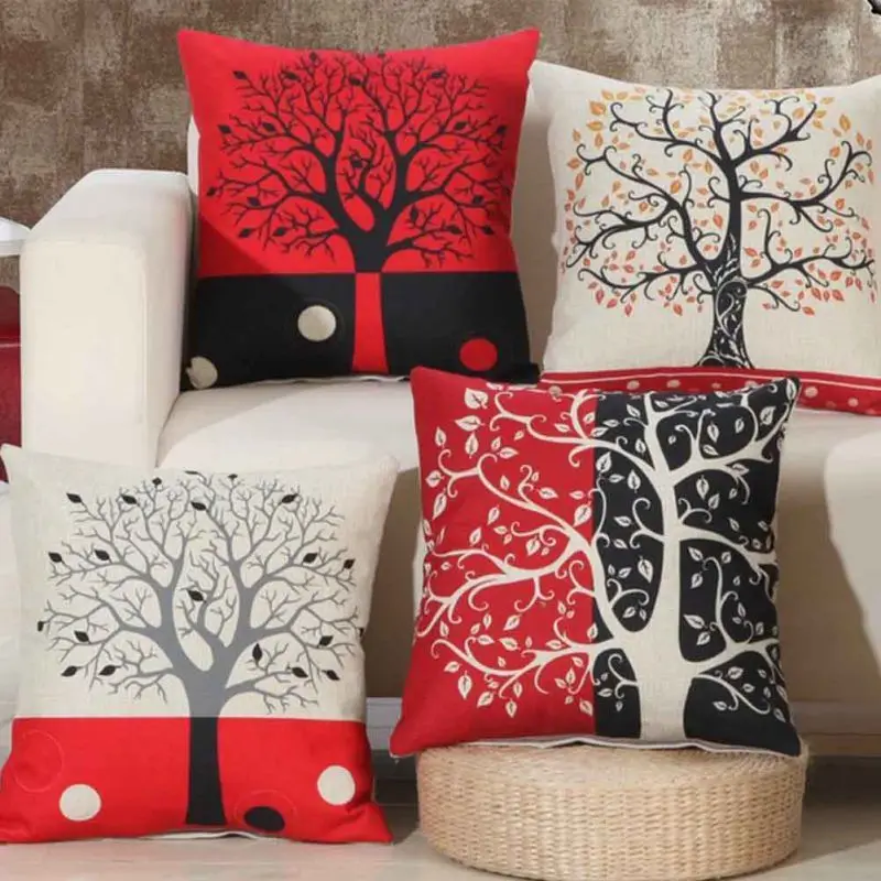 

Red Black Wish Tree Printed Pillows Cover Cushions Cover Cotton Linen Bed Pillow Case Cover Bed Pillowcase Square 45x45cm D1