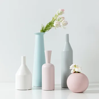

Europe Ceramic Tabletop Vase Nordic White Blue Pink Grey Desktop Vases for Flowers Garden Flowerpot Decoration Home Decor