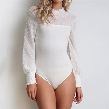 

2018 Women Solid Casual Bodysuit Female Autumn Long Sleeve Lace Elegant Romper Slim Bodycon Playsuit 3 Colors