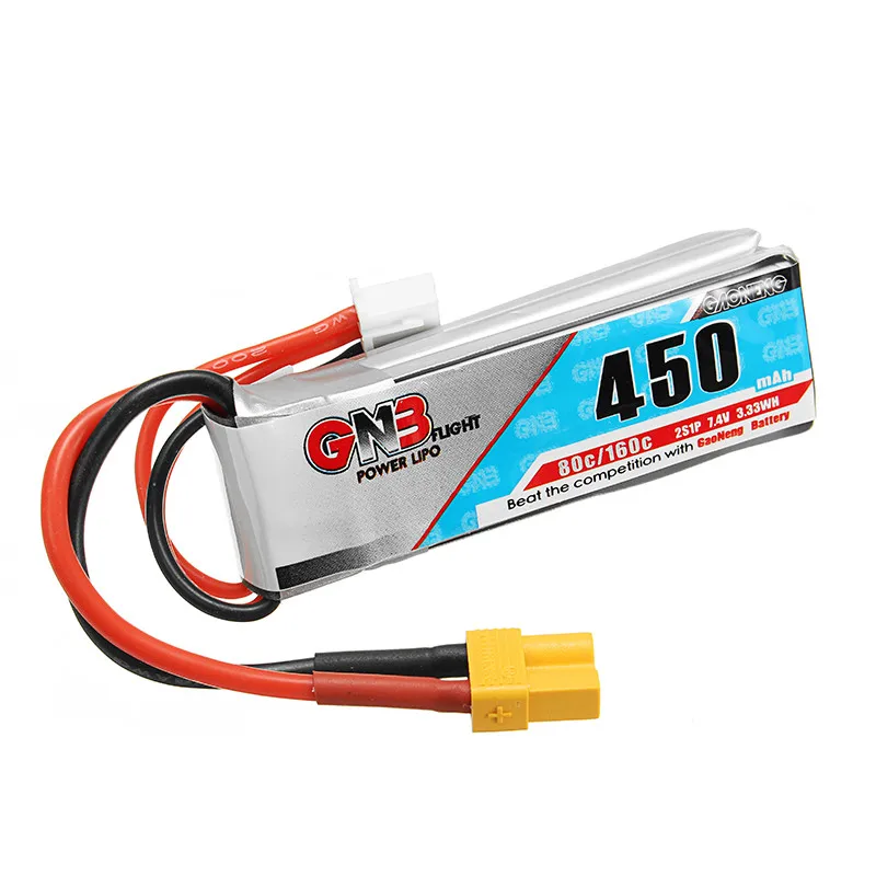 

Rechargeable Lipo Battery Gaoneng GNB 7.4V 2S 450MAH 80C Lipo Battery XT30 Plug