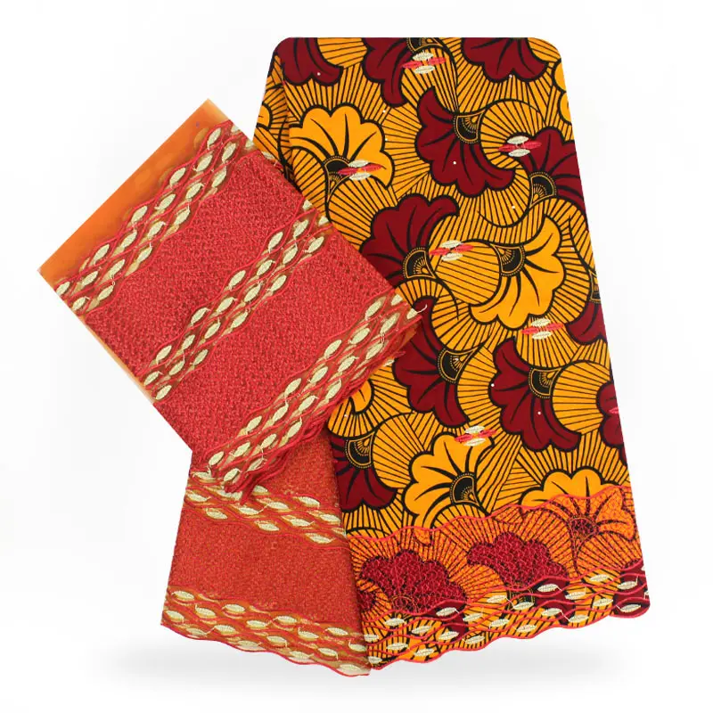 

YBG!Ankara African Wax Lace Fabric New Nigerian Printing Style Wax Lace Embroidered Material Ankara Wax Fabric ! J80801