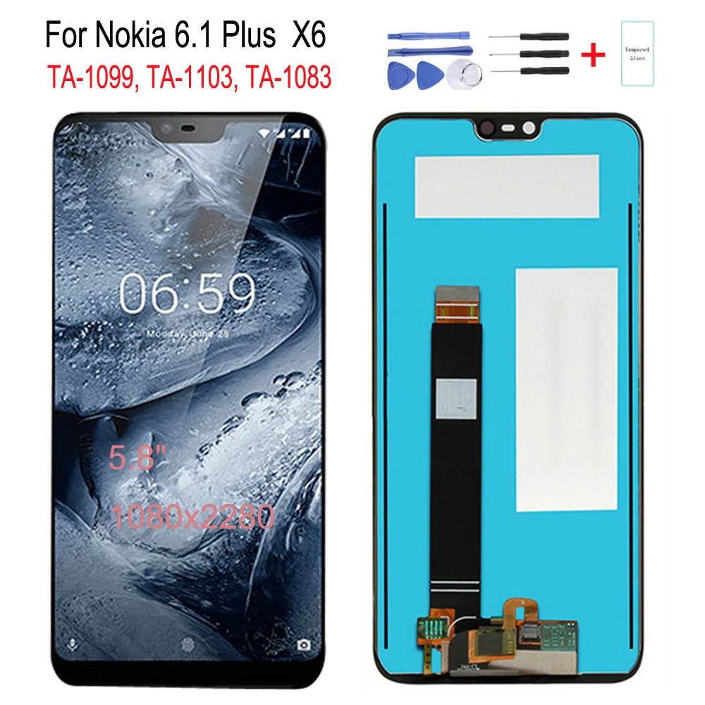 Goede Touch Screen LCD Display Voor Nokia X6 6.1 Plus Digitizer Vergadering Vervanging Onderdelen Reparatie Onderdelen TA 1099 TA 1103 TA 1083 TA 1099