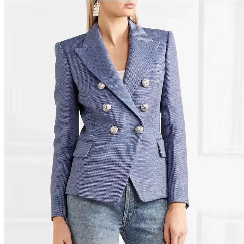 Achat Haute qualité nouvelle mode 2019 concepteur Blazer femmes Double boutonnage Lion boutons Blazer veste