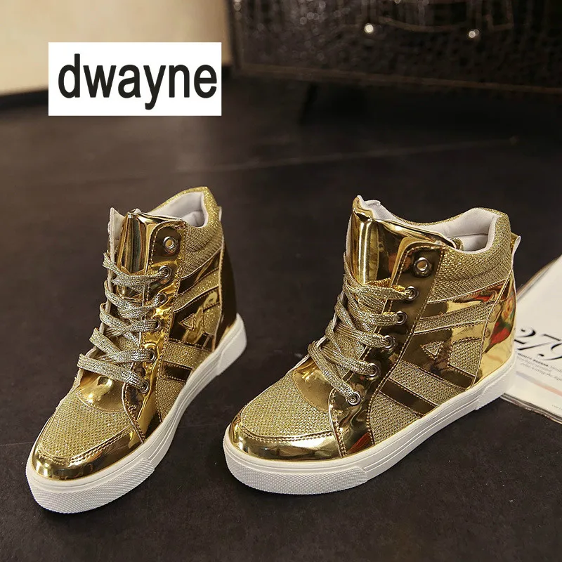

2018 New Arrive Lady High Heels Shoes Fashion Women Sneakers Comfort Sequin Decoration Hidden Wedge Heel High Top Shoes
