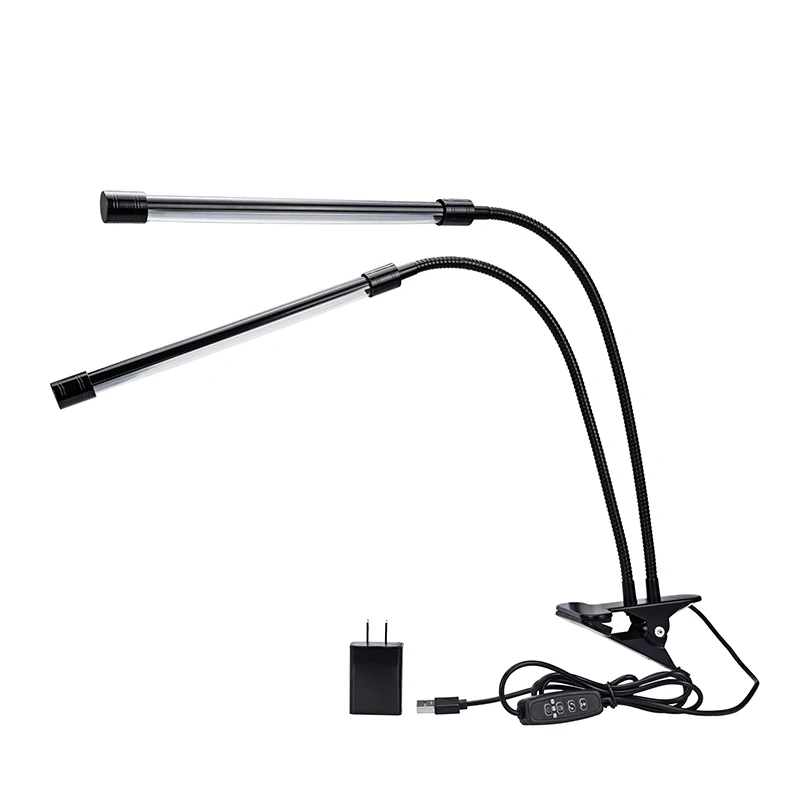 

360Flexible Dual Head LED Grow Light 3 Time Modes Function Dimmable Full Spectrum Lamp Clip for Desktop Plants Grow USB Plug