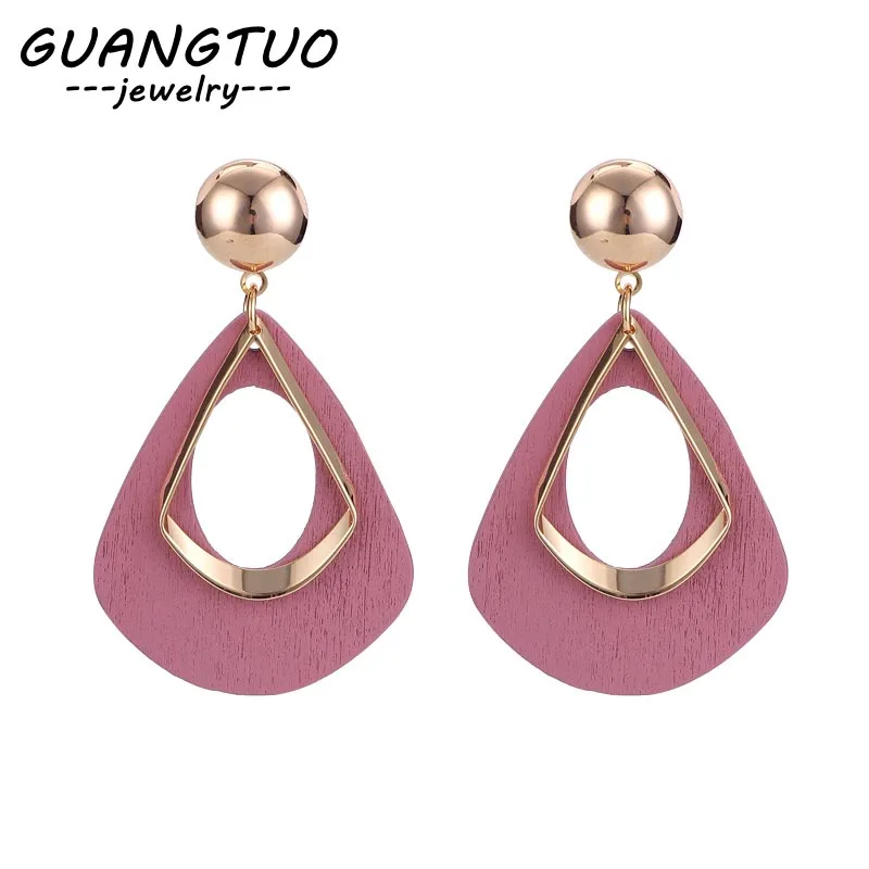 

Korean Wooden Drop Earrings Personality Simple Geometric Hollow Water Drop Dangle Brincos EB152