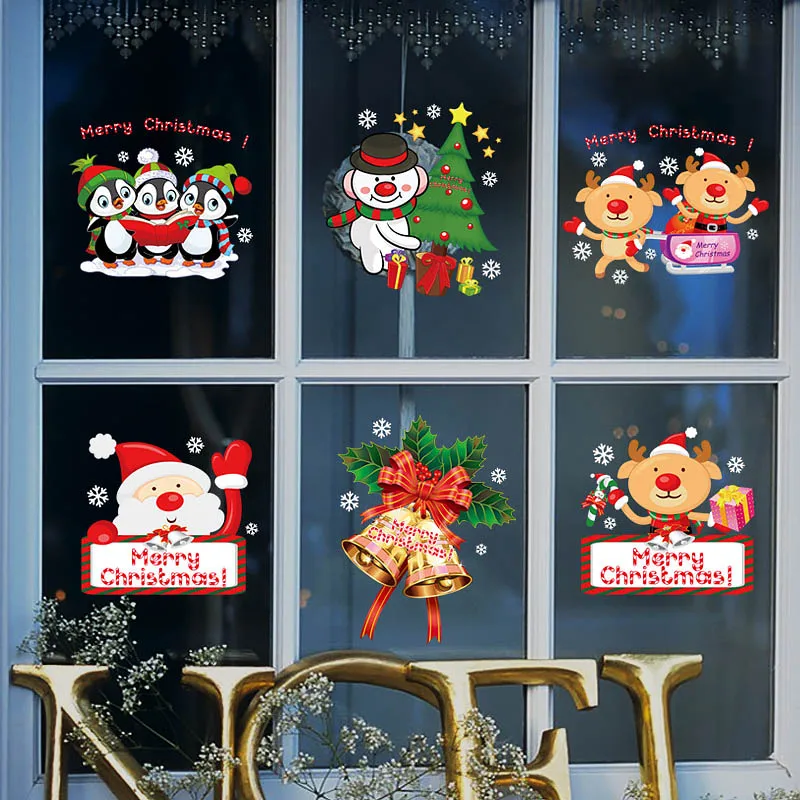 DIY рождественская Наклейка на стену для гостиной Рождественский Санта Клаус Снеговик Лось наклейка s оконная витрина стеклянный декор плакат декоративные пленки
