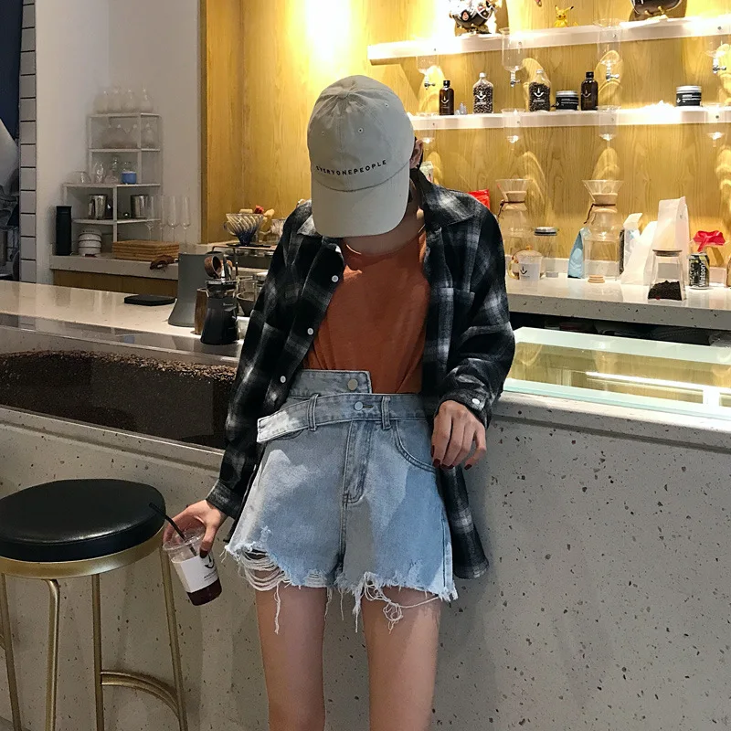 Inplusni женские горячие шорты 2019 лето новая Корейская версия реальный выстрел Высокая талия дизайн широкие брюки шорты женские джинсовые