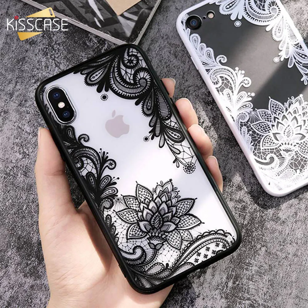 KISSCASE чехлы для iPhone XS Max 5S 5 SE чехол 3D прозрачный кружевной Цветочный телефона 6S 6 7 8