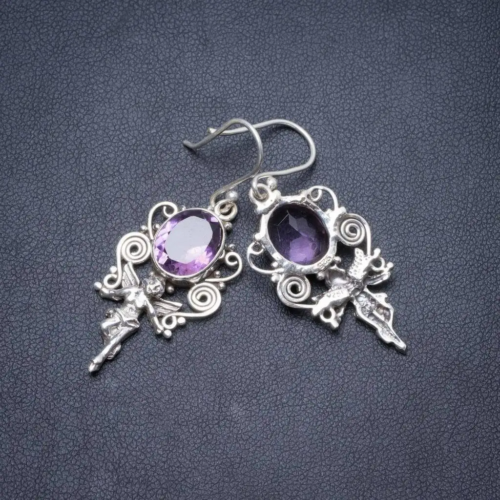 

Natural Amethyst Handmade Unique 925 Sterling Silver Earrings 1 3/4" Y2338