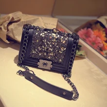 Small bag 2016 new trend handbags Korean fashion diamond small square lock shoulder bag Messenger bag chain handbag