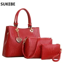 2017 de Moda de Lujo Mujeres Messenger Bags Mujeres Bolsos de Hombro Ocasionales Bolsos de Cuero Femeninos 3 unids/set conjuntos